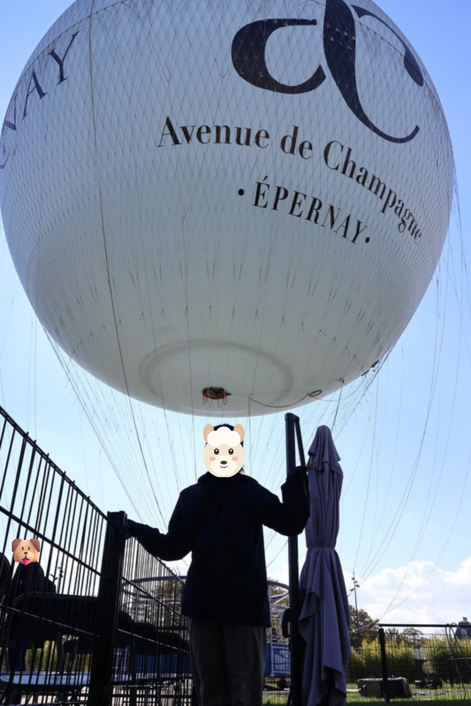 エペルネの繋留気球Le Ballon d'Épernayの前で